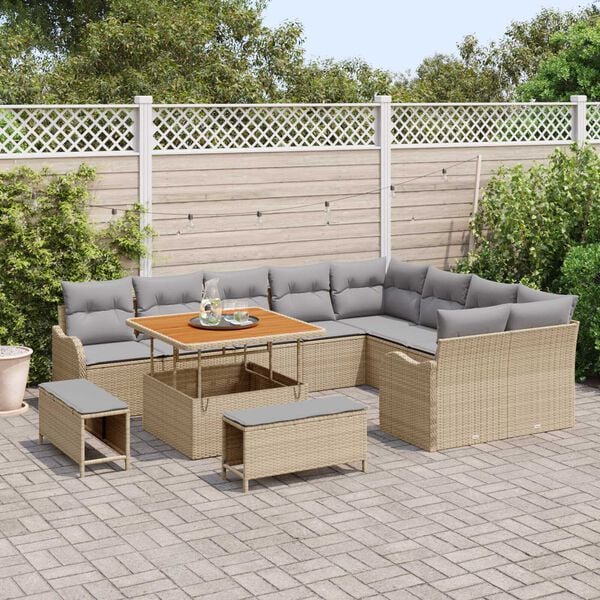 vidaXL Conjunto de sofás de jardín 12 pcs Beige ratán sintético