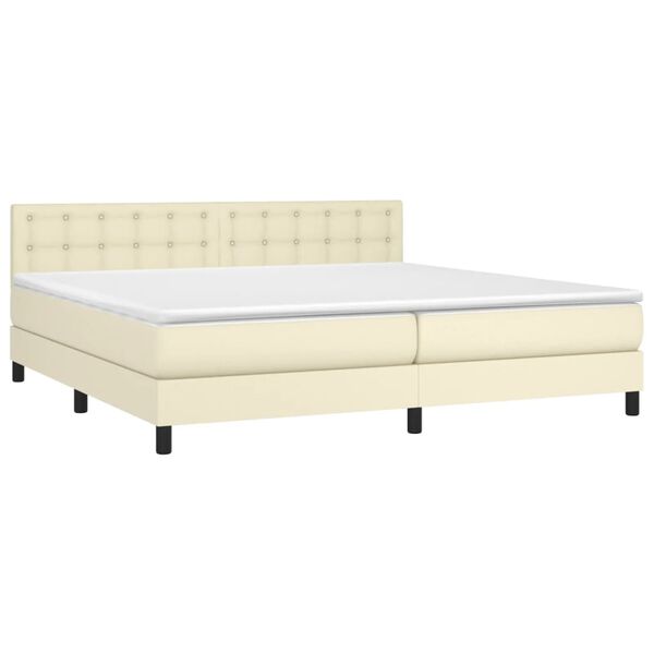 vidaXL Cama box spring colch&oacute;n y LED cuero sint&eacute;tico crema 200x200 cm