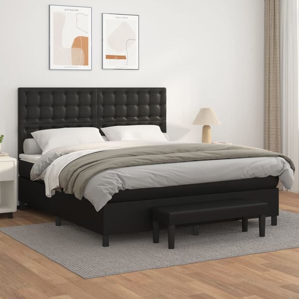 vidaXL Cama box spring con colchón cuero sintético negro 160x200 cm