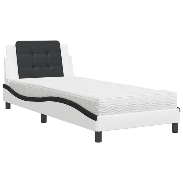 vidaXL Estructura de cama sin colch&oacute;n Zadar cuero sint&eacute;tico blanco y negro 100x200 cm