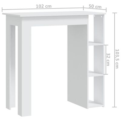 vidaXL Mesa bar con estante madera contrachapada blanco 102x50x103,5cm