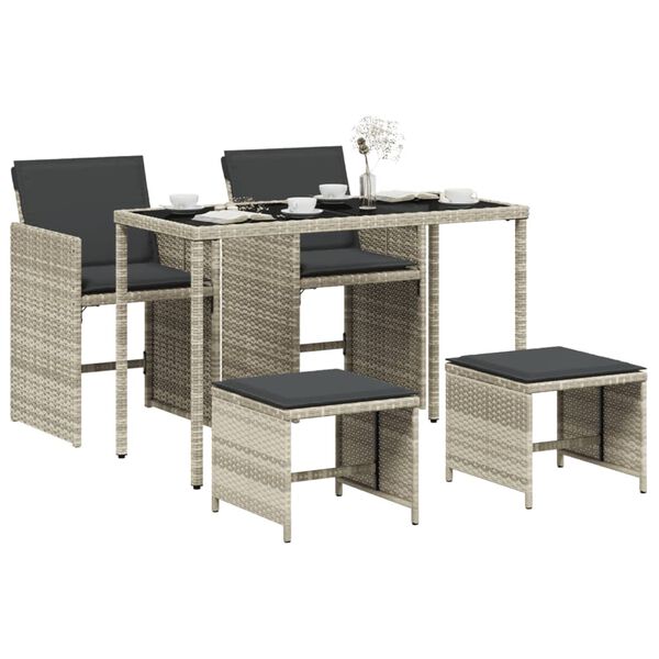 vidaXL Set comedor de jardín 5 pzas cojines ratán sintético gris claro