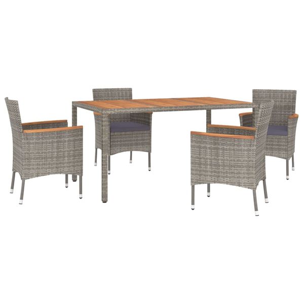 vidaXL Set comedor de jardín 5 piezas con cojines ratán sintético gris