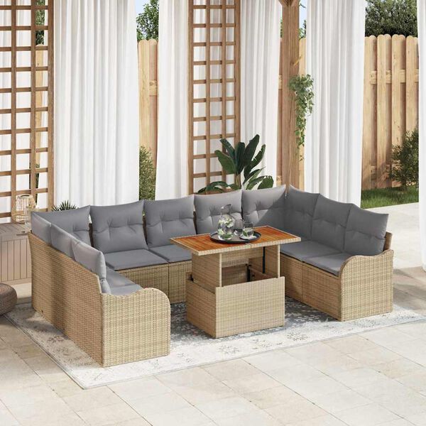 vidaXL Conjunto de sof&aacute; de jard&iacute;n con coj&iacute;n 10 pcs beige y gris claro