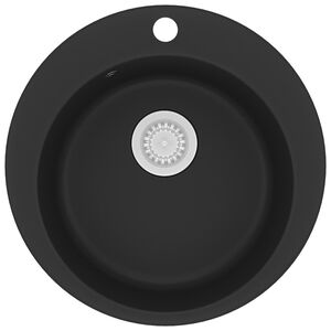 vidaXL Fregadero de cocina de granito con un seno redondo negro