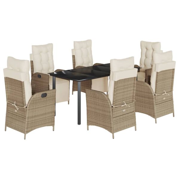 vidaXL Set comedor de jard&iacute;n 7 pzas con cojines rat&aacute;n sint&eacute;tico beige