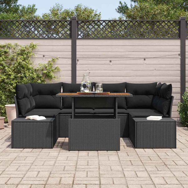vidaXL Conjunto de Comedor de Jard&iacute;n con coj&iacute;n 7 pcs Negro y Marr&oacute;n