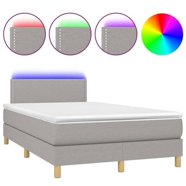 vidaXL Cama box spring con colch&oacute;n tela y LED gris claro 120x200 cm