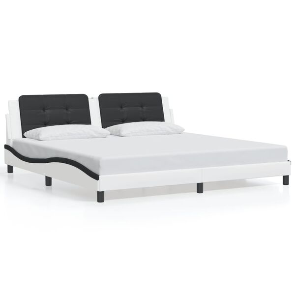 vidaXL Estructura de cama sin colch&oacute;n Zadar cuero sint&eacute;tico blanco negro 200x200 cm