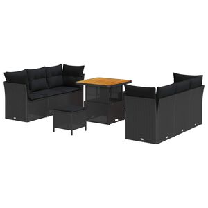 vidaXL Conjunto de sof&aacute; de jard&iacute;n 9 pcs Negro rat&aacute;n sint&eacute;tico