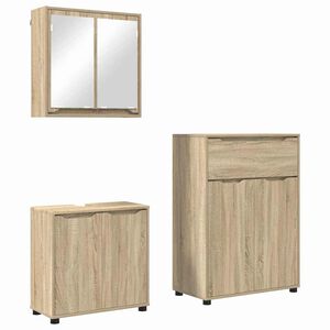 vidaXL Juego de muebles de ba&ntilde;o con caj&oacute;n con rueda 3 pcs Roble Sonoma