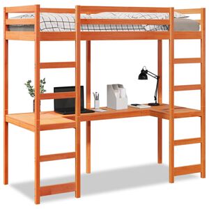 vidaXL Cama alta sin colch&oacute;n madera maciza pino marr&oacute;n cera 75x190 cm