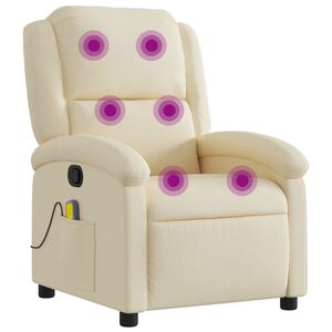vidaXL Sill&oacute;n reclinable de masaje tapizado en tela color crema
