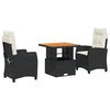 vidaXL Set comedor de jard&iacute;n 3 pzas con cojines rat&aacute;n sint&eacute;tico negro