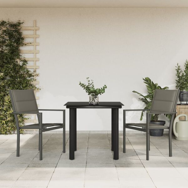 vidaXL Juego de comedor para jardín 3 piezas acero y textilene negro