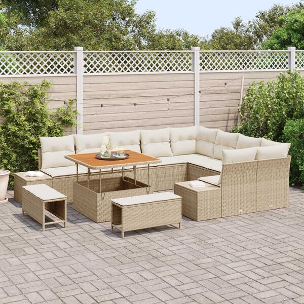 vidaXL Conjunto de sof&aacute; de jard&iacute;n 12 pcs Beige Polirat&aacute;n
