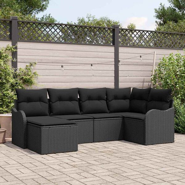 vidaXL Conjunto de sof&aacute; de jard&iacute;n 6 pcs Negro rat&aacute;n sint&eacute;tico