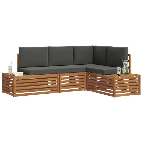 vidaXL Conjunto de sof&aacute;s de exterior 4 Pieza Natural y Antracita