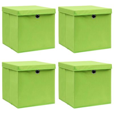 vidaXL Cajas de almacenaje con tapas 4 uds tela verde 32x32x32 cm