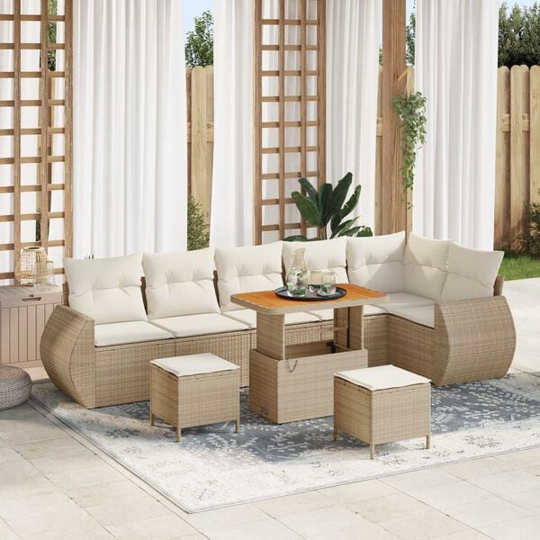 vidaXL Conjunto de sof&aacute; de jard&iacute;n con coj&iacute;n 9 pcs Beige y Crema