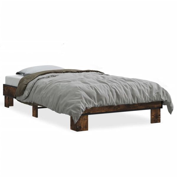 vidaXL Estructura cama madera ingenier&iacute;a metal roble ahumado 90x200 cm