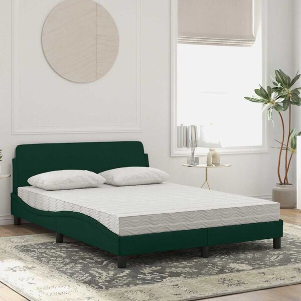 vidaXL Cama con colchón Dover terciopelo verde oscuro 140x190 cm