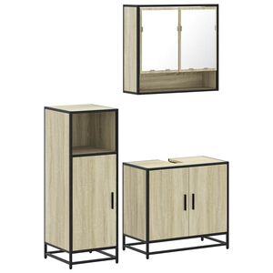 vidaXL Set de muebles de ba&ntilde;o 3 pzas madera contrachapada roble Sonoma