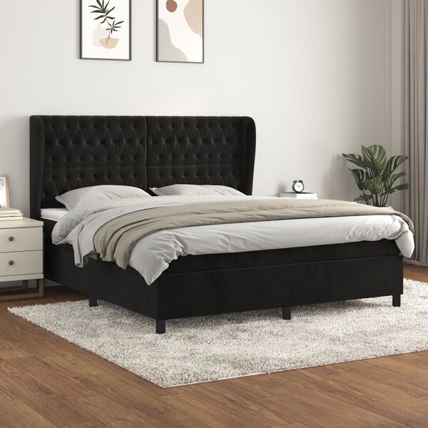 vidaXL Cama box spring con colch&oacute;n terciopelo negro 180x200 cm