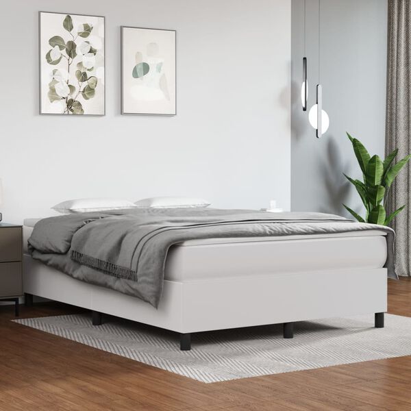 vidaXL Cama box spring con colch&oacute;n cuero sint&eacute;tico blanco 140x200cm