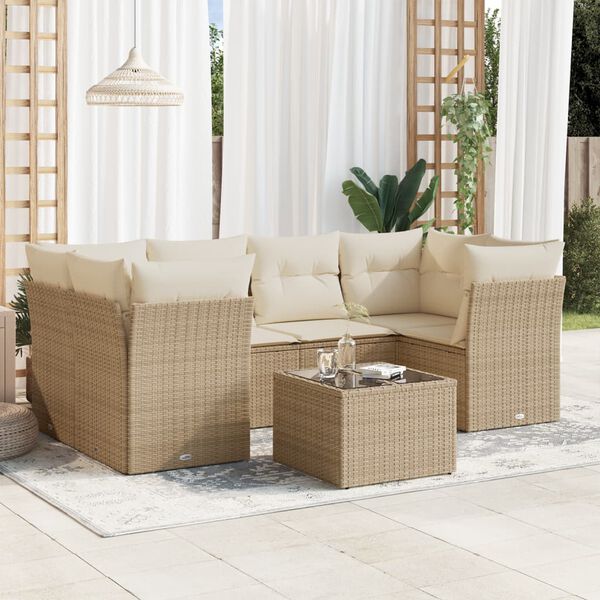 vidaXL Set sof&aacute;s de jard&iacute;n 7 piezas y cojines rat&aacute;n sint&eacute;tico beige