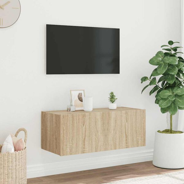 vidaXL Mueble de TV de pared con luces LED roble Sonoma 80x35x31 cm