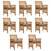 vidaXL Sillas de comedor de jard&iacute;n, 8 piezas con cojines, madera maciza de acacia