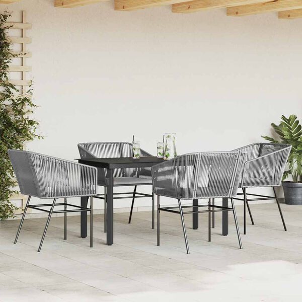 vidaXL Juego comedor jardín 5 pzas cojines ratán sintético vidrio gris