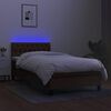 vidaXL Cama box spring colch&oacute;n y luces LED tela marr&oacute;n oscuro 90x200cm