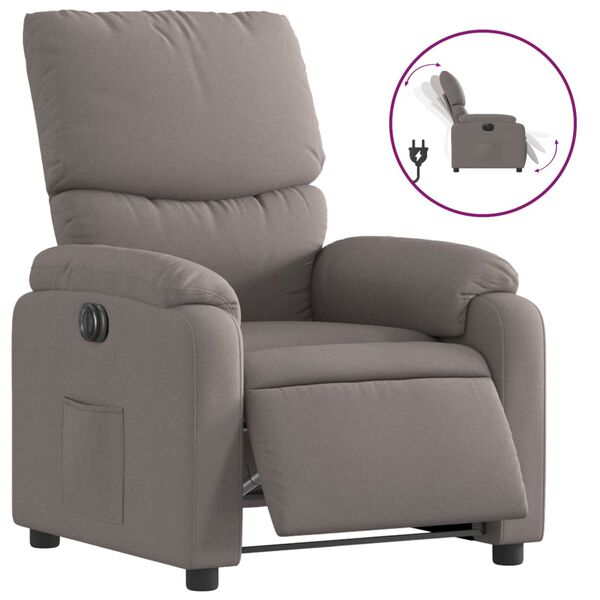 vidaXL Sill&oacute;n reclinable el&eacute;ctrico tela gris taup&eacute;