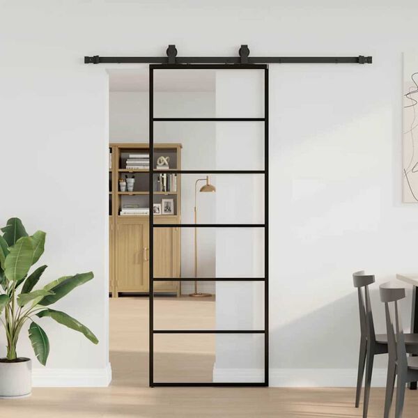 vidaXL Puerta corredera con juego herrajes negro 76x205 cm ESG vidrio