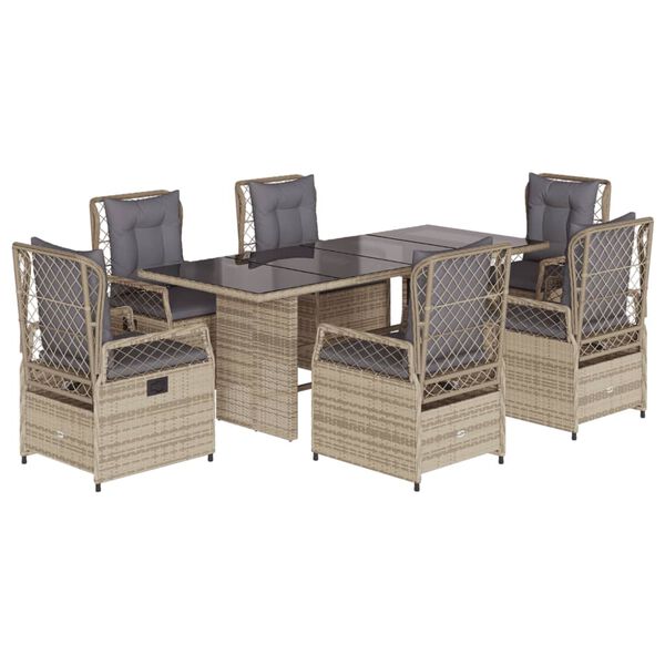 vidaXL Set comedor de jard&iacute;n 7 pzas con cojines rat&aacute;n sint&eacute;tico beige