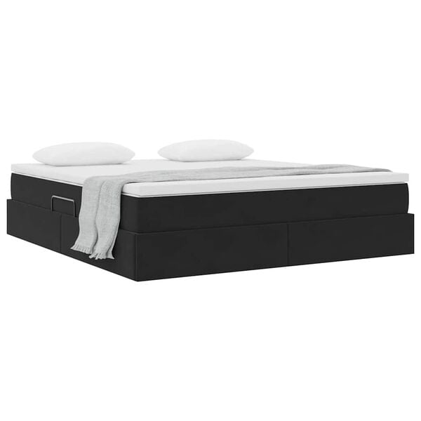 vidaXL Cama con almacenamiento y colch&oacute;n Negro 160 x 200 cm Terciopelo