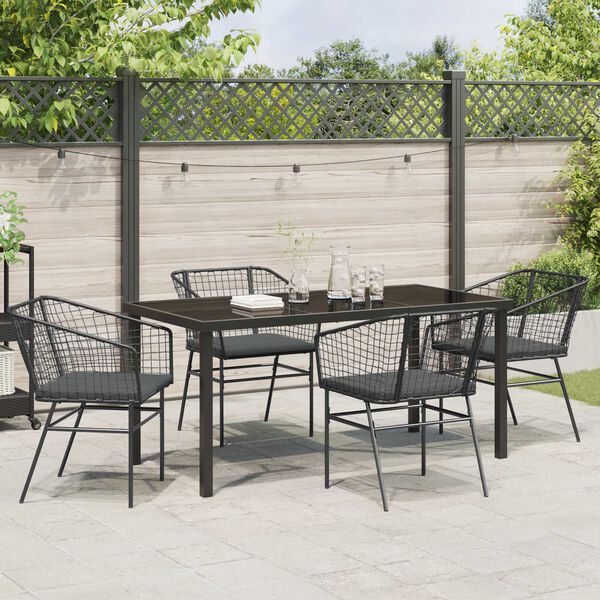 vidaXL Conjunto de Comedor de Jard&iacute;n 5 pcs Negro rat&aacute;n sint&eacute;tico