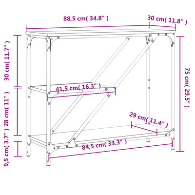 vidaXL Mesa consola madera de ingeniería roble ahumado 88,5x30x75 cm