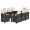 vidaXL Set de comedor de jard&iacute;n 9 pzas y cojines rat&aacute;n sint&eacute;tico negro