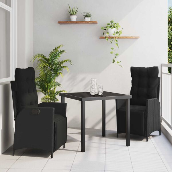 vidaXL Conjunto de Comedor de Jard&iacute;n 3 pcs Negro rat&aacute;n sint&eacute;tico
