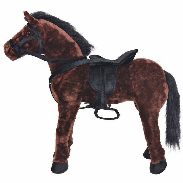 vidaXL Caballo de peluche de pie marr&oacute;n oscuro XXL