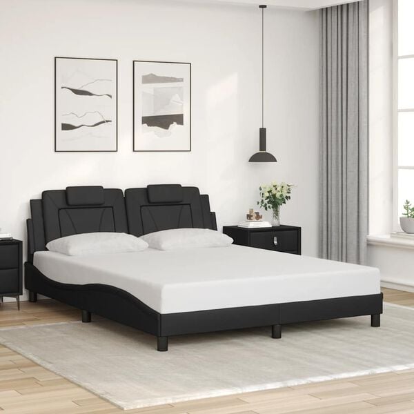 vidaXL Estructura de cama Viana sin colch&oacute;n cuero sint&eacute;tico negro 160x200 cm