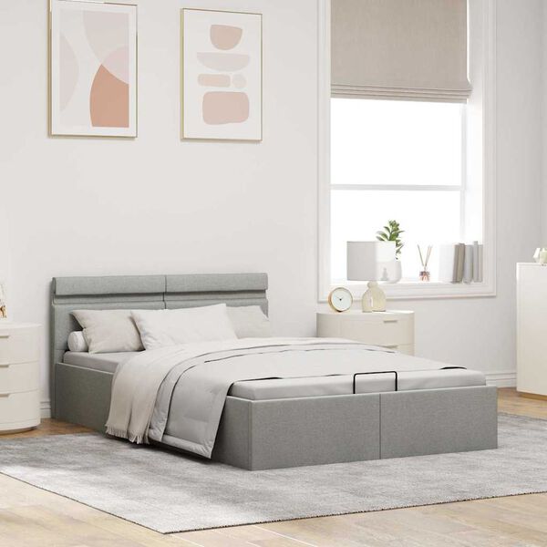vidaXL Cama hidr&aacute;ulica almacenaje sin colch&oacute;n gris claro 120x200 cm