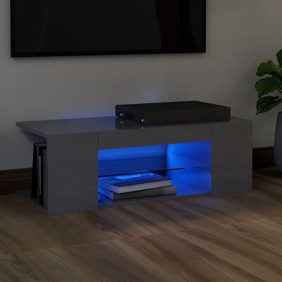 vidaXL Mueble para TV con luces LED gris brillante 90x39x30 cm