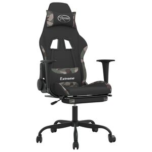 vidaXL Silla gaming de masaje con reposapi&eacute;s tela negro y camuflaje