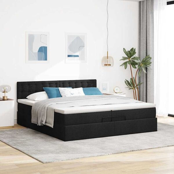 vidaXL Estructura de cama otomana con colch&oacute;n tela negra 200x200 cm