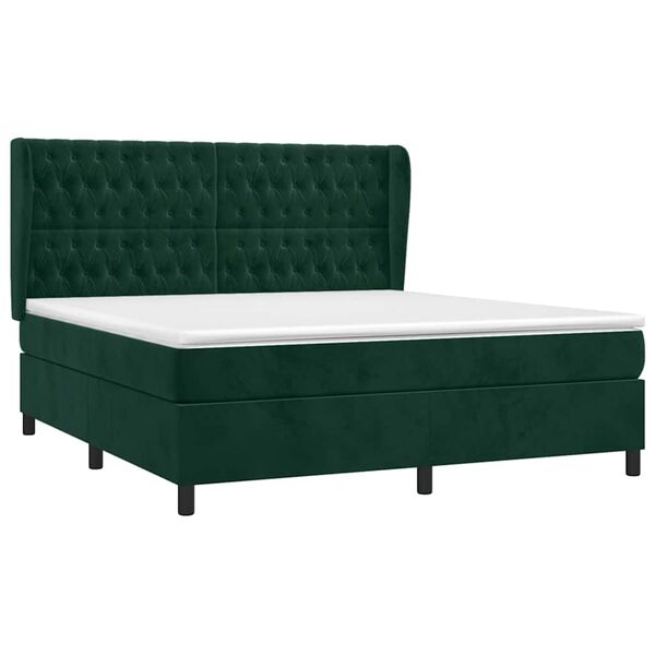 vidaXL Cama box spring con colch&oacute;n terciopelo verde oscuro 160x200 cm