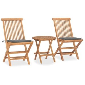 vidaXL Set comedor de jard&iacute;n plegable 3 piezas madera de teca cojines